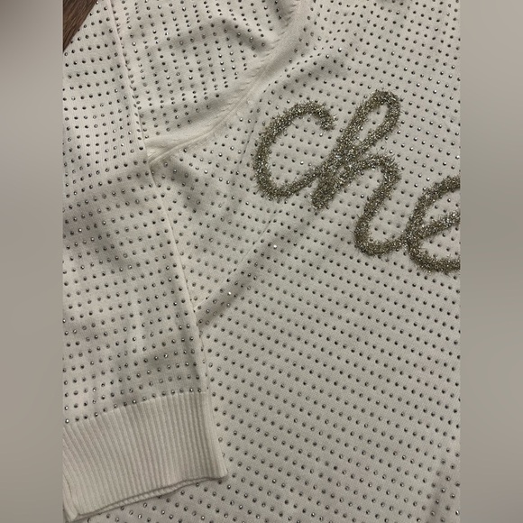 Queen of Sparkles Womens White Gold Tinsel Silver Dot Sweater NWOT XXL - Picture 4 of 7